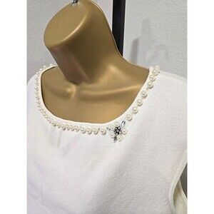 Cream Pearl Rhinestone Sweater Womens XL Sleeveless Shell Quiet Luxury Old Money